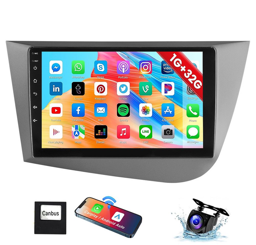 ESSGOO Für Seat Leon 1P1 2005-2012 Android 14 Carplay GPS NAVI WIFI BT 4+64G Autoradio (DAB+ (optional), 4+64GB(optional), RDS, AM, FM, Wireless Apple Carplay & Android Auto,2 DIN,WMA,ASP) von ESSGOO