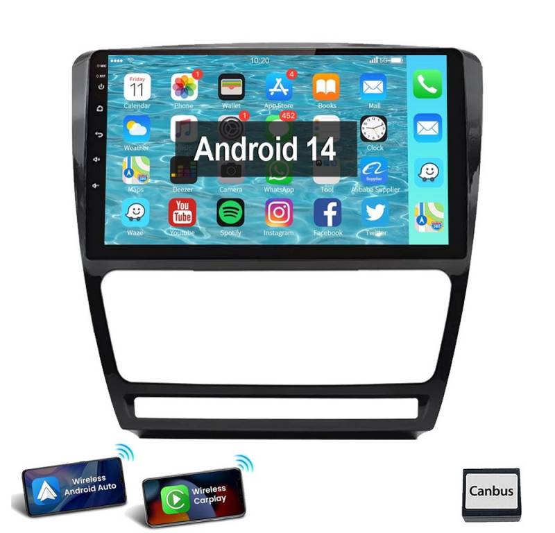 ESSGOO Für Skoda Octavia 2 2008-2013 10" Android 14 Carplay Autoradio (FM, RDS, SWC, BT) von ESSGOO