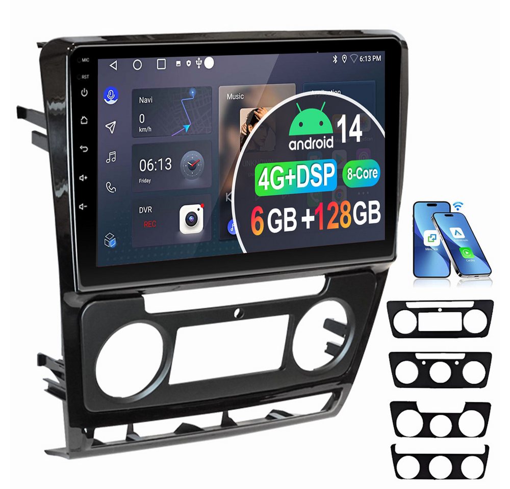 ESSGOO Für Skoda Octavia II 1Z3 1Z5 8-Kern 6+128G ASP EQ 4G LTE WIFI Autoradio (Digitalradio (DAB), RDS, FM, AM, Apple Carplay Android Auto GPS Navi WIFI BT EQ 4G LTE) von ESSGOO