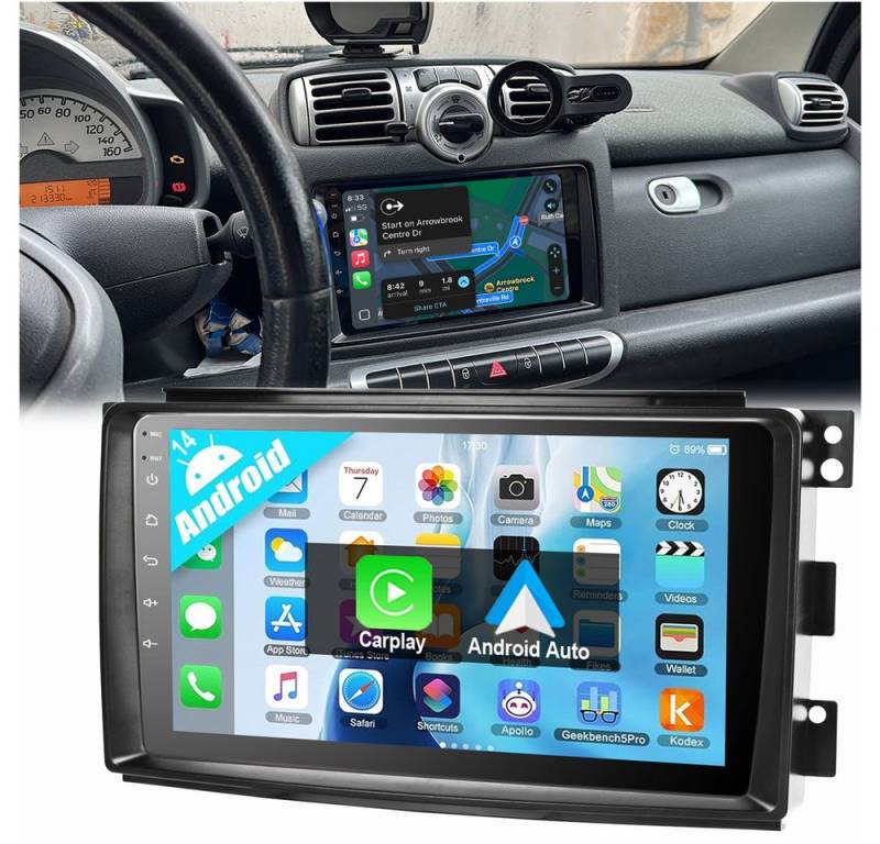 ESSGOO Für Smart Fortwo 451 2005-2010 Android 14 Autoradio Autoradio (Digitalradio (DAB), FM, RDS, 6+128GB) von ESSGOO