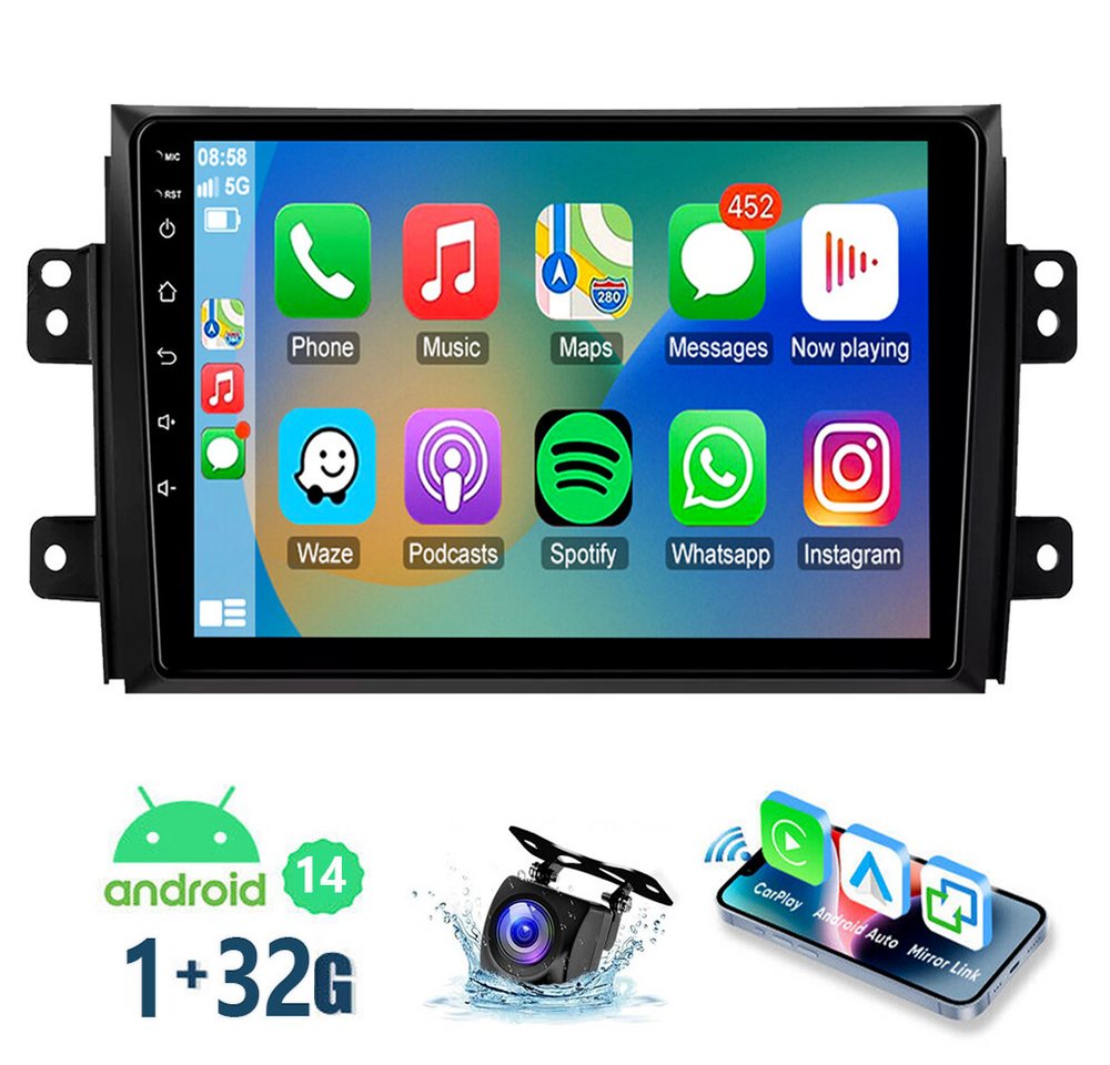 ESSGOO 9" 32/64G Für Suzuki SX4 Fiat Sedici Android 14 GPS Navi BT RDS Autoradio (4+64GB(optional), DAB+ (optional), FM, Android Auto Apple Carplay,Bluetooth,USB,WIFI) von ESSGOO