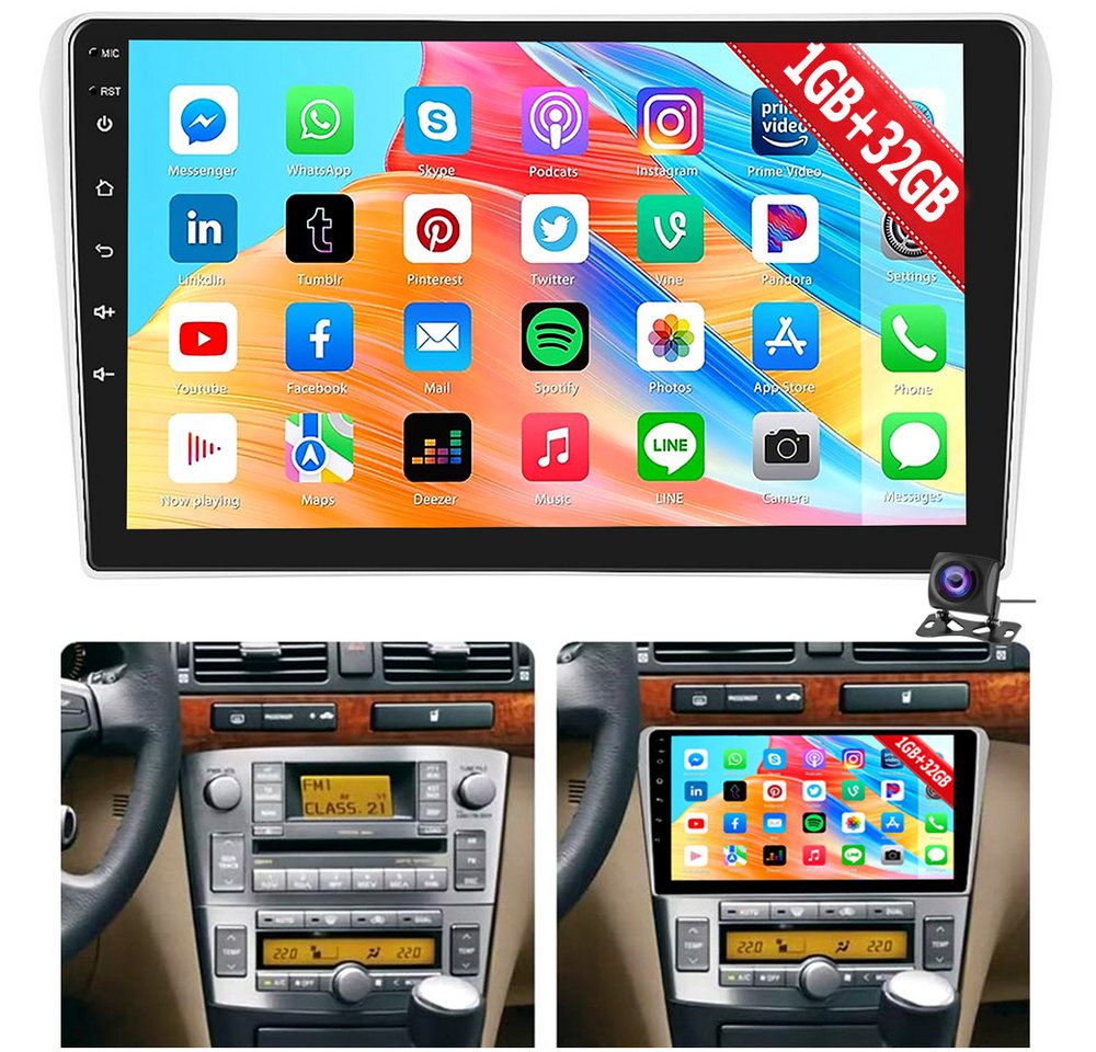 ESSGOO Für Toyota Avensis T25 2002-2008 9" Android 14 Carplay BT GPS Navi Autoradio (4+64GB(optional), DAB+ (optional), AM, FM, RDS, Wireless Apple Carplay & Android Auto,2 DIN,WiFi,ASP) von ESSGOO
