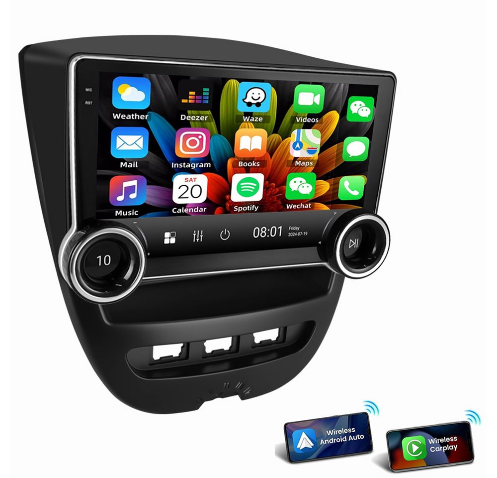 ESSGOO Für Toyota Aygo Citroen C1 Peugeot 107 Android14 GPS Navi WiFi Autoradio (Digitalradio (DAB), RDS, FM, AM, Apple Carplay Android Auto SWC EQ BT SWC) von ESSGOO