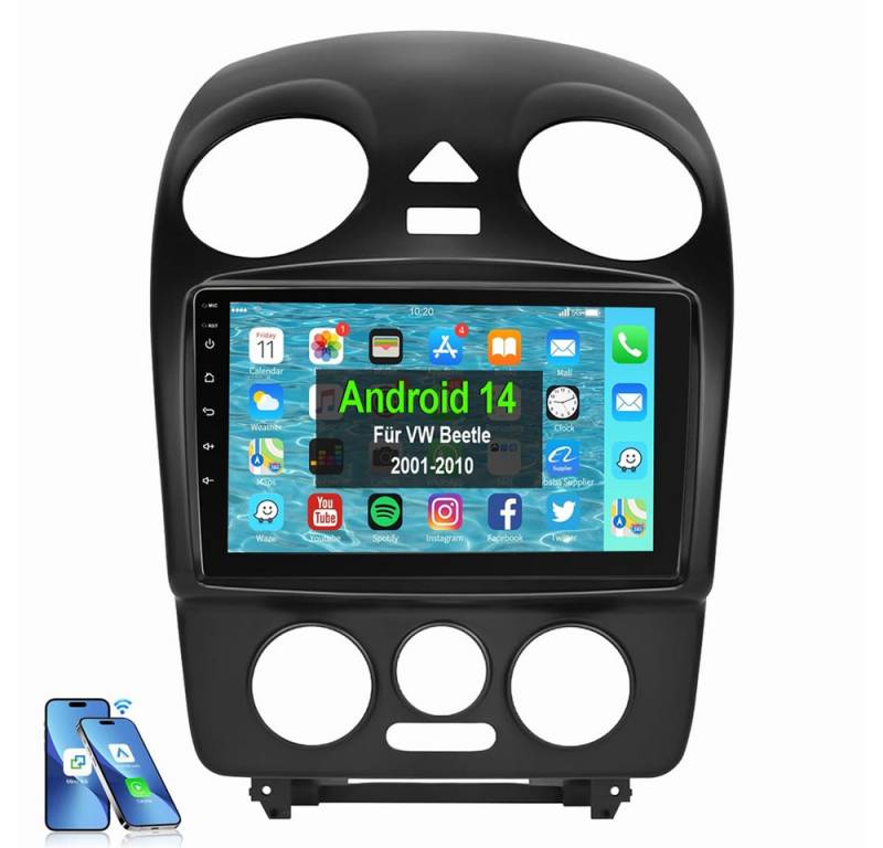 ESSGOO Für VW Beetle 2001-2010 Android 14 Autoradio Autoradio (Digitalradio (DAB), FM, AM, RDS, Apple Carplay Android Auto GPS Navi WIFI BT) von ESSGOO