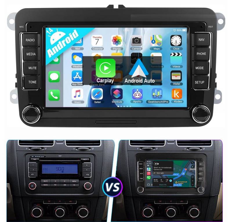 ESSGOO Für VW GOLF 5 6 Plus Touran EOS Tiguan Polo 6R Passat Caddy Android 14 Autoradio (Digitalradio (DAB), RDS, FM, AM, Carplay Android Auto BT EQ USB GPS Navi WIFI SWC) von ESSGOO