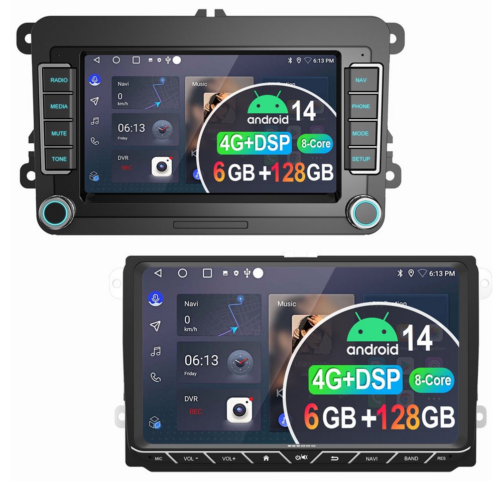 ESSGOO Für VW GOLF 5 6 Plus Touran Tiguan Polo Passat Jetta Caddy Android 14 Autoradio (Digitalradio (DAB), FM, AM, RDS, 6+128GB, DSP 4G LTE NAVI SWC EQ BT) von ESSGOO