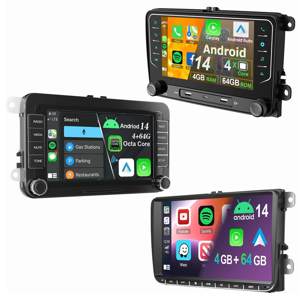 ESSGOO Für VW Golf 5 6 Polo Touran Tiguan Passat Jetta Caddy Android 14 Autoradio (FM, AM, RDS, Apple Carplay Android Auto GPS Navi WIFI BT SWC) von ESSGOO