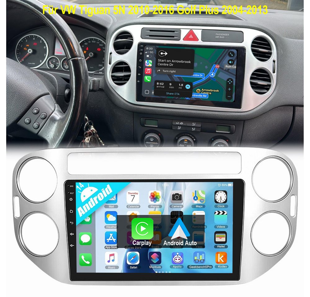 ESSGOO Für VW Tiguan 5N 2010-2016 Golf Plus 2004-2013 Autoradio Autoradio (Digitalradio (DAB), RDS, FM, AM, Apple Carplay Android Auto GPS Navi WIFI BT SWC EQ) von ESSGOO