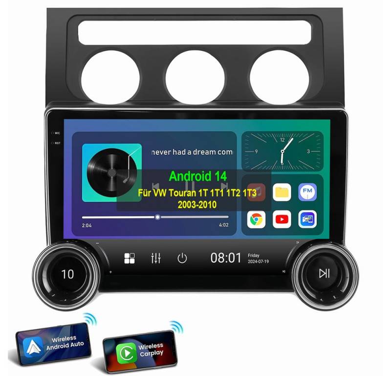 ESSGOO Für VW Touran 1T1 1T2 1T3 2003-2010 Android 14 Autoradio Autoradio (Digitalradio (DAB), RDS, FM, AM, Apple Carplay Android Auto GPS Navi WIFI BT EQ) von ESSGOO