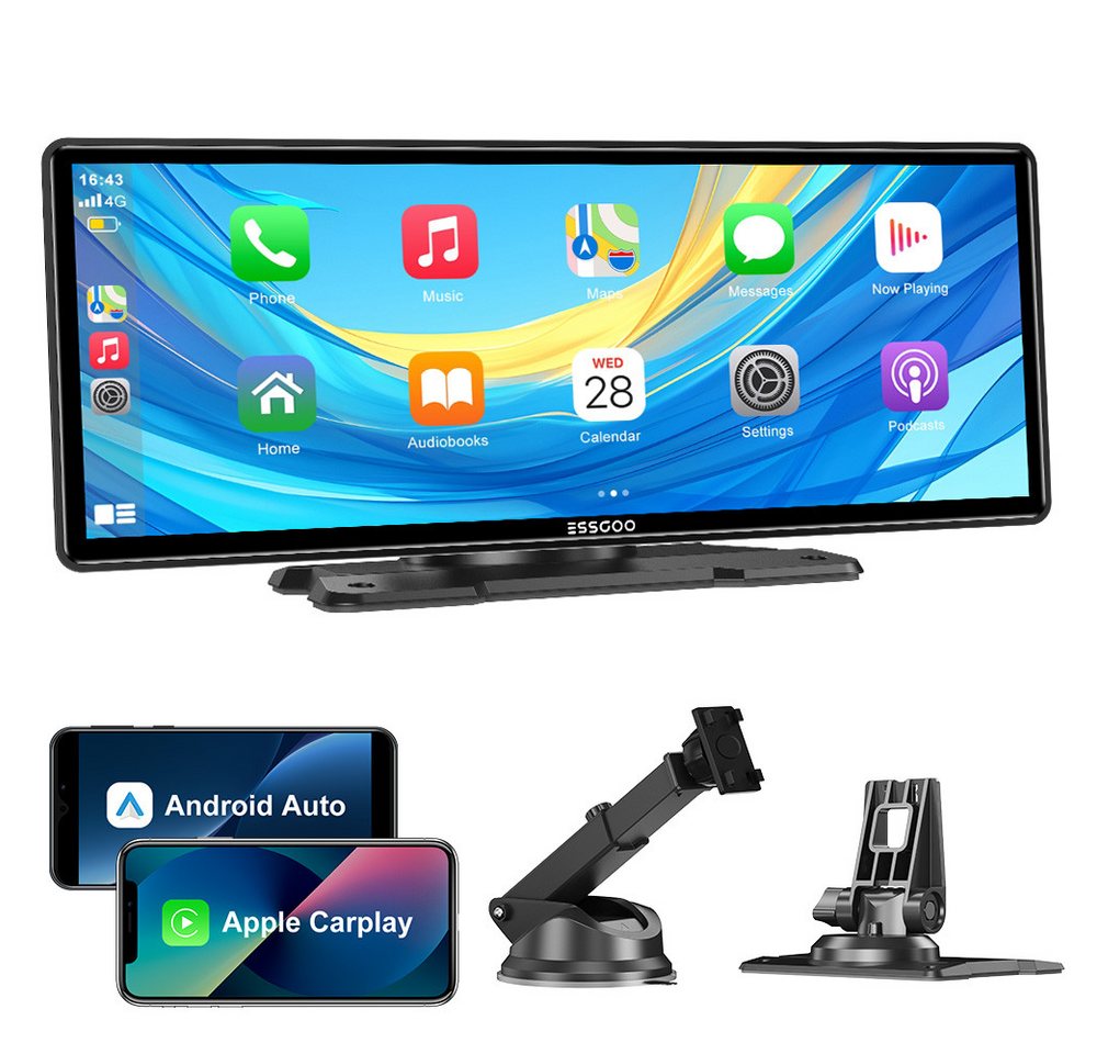 ESSGOO Kabelloses Apple Carplay Android Auto 10.26-Zoll Touchscreen Bluetooth Navigationsgerät (Autoradio Bluetooth Sprachsteuerung) von ESSGOO