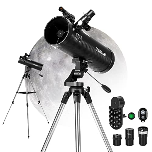 ESSLNB Spiegelteleskop Astronomie 114/500MM Reflektor Teleskop mit Bluetooth Handy Adapter Stativ Mondfilter und 3X Barlow von ESSLNB