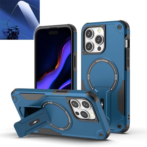 ESSONIO Handyhülle für iPhone 15 Pro Max Hülle Cover Silikon Phone Case Ultra-dünne Kostenlose Schutzfolie für Ihr Handy Unterstützt Magnetisches Kabelloses Aufladen Wird mit Telefonständer Geliefert von ESSONIO