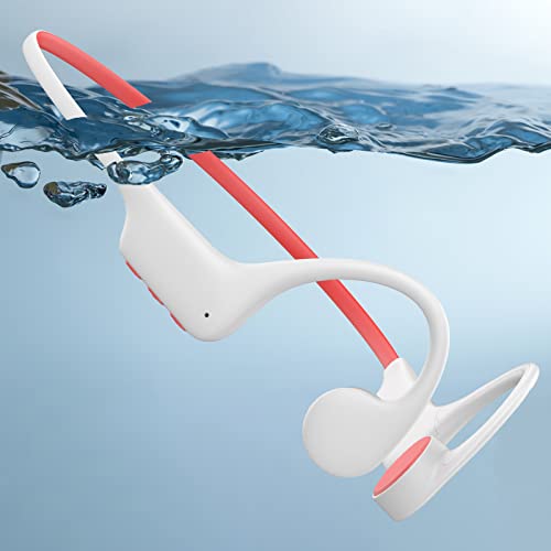 ESSONIO wasserdichte kopfhörer Schwimmen IPX8 Bone Conduction Kopfhörer mit 16GB mp3 Waterproof Knochenschall Kopfhörer 10 Stunden Nutzungsdauer zum Tauchen Laufen Sowie Radfahren（Weiß-Rot） von ESSONIO