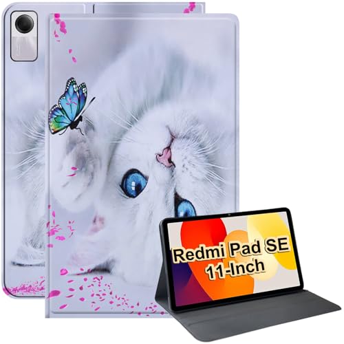 ESSTORE Hülle Kompatibel Xiaomi Redmi Pad SE 11 Zoll Tablet 2023 Multi-Winkel Ständer Soft TPU Protective PU Leder Slim Stoßfest Cover mit Auto Sleep/Wake, Kitty von ESSTORE