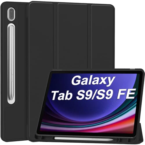 ESSTORE Hülle Kompatibel mit Samsung Galaxy Tab S9 FE 10.9 Zoll / S9 11 Zoll 2023 Tablet mit S-Stifthalter & Auto Wake/Sleep, Schwarz von ESSTORE