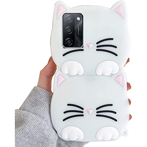 ESSTORE Kompatibel mit Oppo A16/A16S/A54S/A55 5G/A54 4G/A55 4G/A53S 5G Hülle, 3D Süße Katze Cartoon Design Hülle Weiche Silikon Hülle Stoßfest Schutzhülle Telefonabdeckung Weiß von ESSTORE