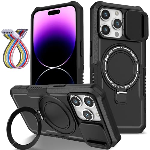 ESSTORE Militärische Stoßfeste Magnetische Hülle Kompatibel mit iPhone 15 Pro Max TPU & Hard PC mit [180° Drehbarem Ständer] [Typ-C USB] Schutz der Linse für iPhone 15 Pro Max 6,7 Zoll von ESSTORE