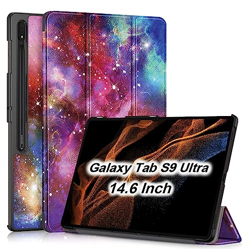 ESSTORE Schutz Hülle Kompatibel mit Samsung Galaxy Tab S9 Ultra 14,6 Zoll 2023 (SM-X910, SM-X916B, SM-X918U) Tablet - Ultra Slim Tri-Fold Verstellbarer Ständer & Auto Wake/Sleep, Galaxie von ESSTORE