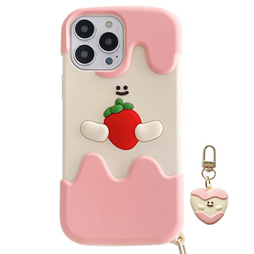 ESSTORE Weiche Silikon Hülle für iPhone 13 Pro Max 6.7 Zoll, 3D Spaß Karikatur Case Kawaii Kinder Mädchen Jungen Frauen Stoßfest Schutzhülle Handyhülle, Erdbeere von ESSTORE