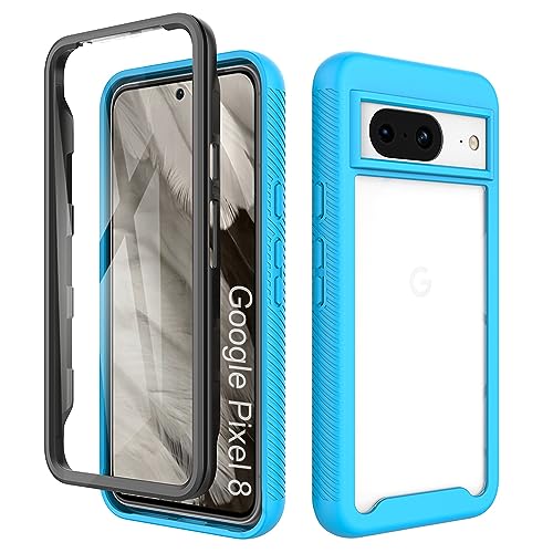 ESTH® Hülle für Google Pixel 8 360 Grad Vollschutz Handyhülle Stoßfest Kratzfeste Staubdicht Klar Case Outdoor Panzerhülle mit Displayschutz und PC Bumper, Hellblau von ESTH