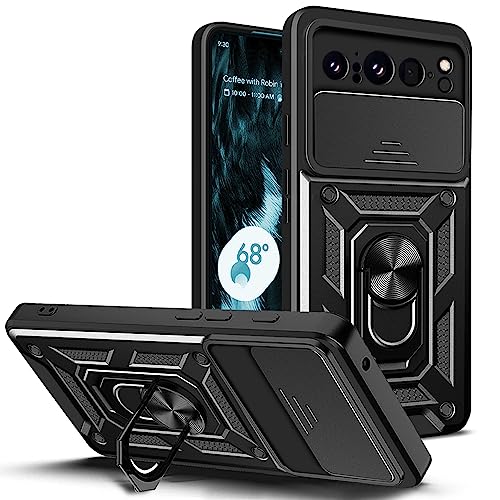 ESTH® Hülle für Google Pixel 8 Pro mit Slide Camera Cover [Kameraschutz] [Ring Ständer] [Case Kompatibel Mit Magnetischer Autohalterung] Stoßfeste Handyhülle, Schwarz von ESTH