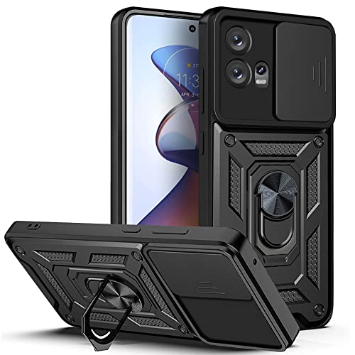 ESTH® Hülle für Motorola Moto G72 4G mit Slide Camera Cover [Kameraschutz] [Ring Ständer] [Case Kompatibel Mit Magnetischer Autohalterung] Stoßfeste Handyhülle, Schwarz von ESTH