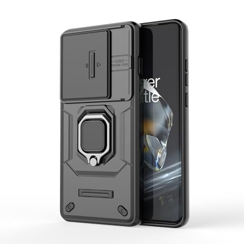 ESTH® Hülle für OnePlus 12 5G mit Slide Camera Cover [Kameraschutz] [Ring Ständer] [Case Kompatibel Mit Magnetischer Autohalterung] Stoßfeste Handyhülle, Schwarz von ESTH