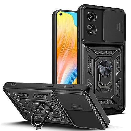 ESTH® Hülle für Oppo A78 4G mit Slide Camera Cover [Kameraschutz] [Ring Ständer] [Case Kompatibel Mit Magnetischer Autohalterung] Stoßfeste Handyhülle, Schwarz von ESTH