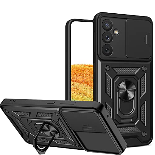 ESTH® Hülle für Samsung Galaxy A34 5G mit Slide Camera Cover [Kameraschutz] [Ring Ständer] [Case Kompatibel Mit Magnetischer Autohalterung] Stoßfeste Handyhülle, Schwarz von ESTH