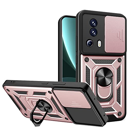 ESTH® Hülle für Xiaomi 13 Lite mit Slide Camera Cover [Kameraschutz] [Ring Ständer] [Case Kompatibel Mit Magnetischer Autohalterung] Stoßfeste Handyhülle, Roségold von ESTH