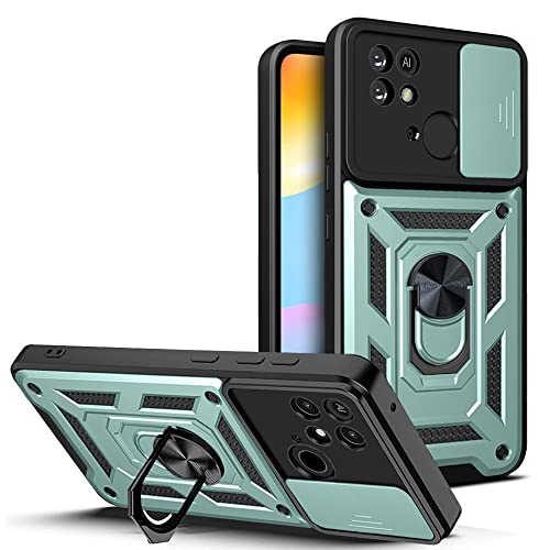 ESTH® Hülle für Xiaomi Poco C40 mit Slide Camera Cover [Kameraschutz] [Ring Ständer] [Case Kompatibel Mit Magnetischer Autohalterung] Stoßfeste Handyhülle, Grün von ESTH