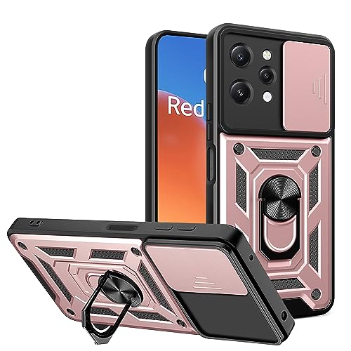 ESTH® Hülle für Xiaomi Redmi 12 4G/Redmi 12 5G mit Slide Camera Cover [Kameraschutz] [Ring Ständer] [Case Kompatibel Mit Magnetischer Autohalterung] Stoßfeste Handyhülle, Roségold von ESTH