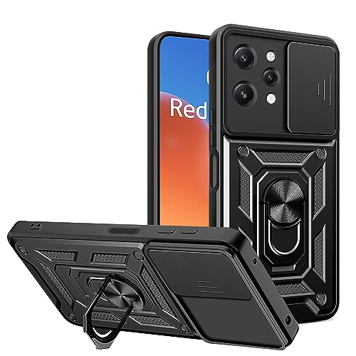 ESTH® Hülle für Xiaomi Redmi 12 4G/Redmi 12 5G mit Slide Camera Cover [Kameraschutz] [Ring Ständer] [Case Kompatibel Mit Magnetischer Autohalterung] Stoßfeste Handyhülle, Schwarz von ESTH