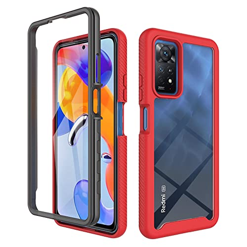 ESTH® Hülle für Xiaomi Redmi Note 11 Pro(4G/5G) 360 Grad Vollschutz Handyhülle Stoßfest Kratzfeste Staubdicht Klar Case Outdoor Panzerhülle mit Displayschutz und PC Bumper, Rot von ESTH
