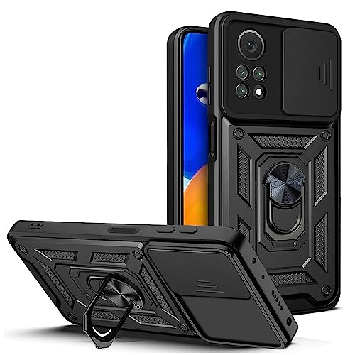 ESTH® Hülle für Xiaomi Redmi Note 12 Pro 4G mit Slide Camera Cover [Kameraschutz] [Ring Ständer] [Case Kompatibel Mit Magnetischer Autohalterung] Stoßfeste Handyhülle, Schwarz von ESTH