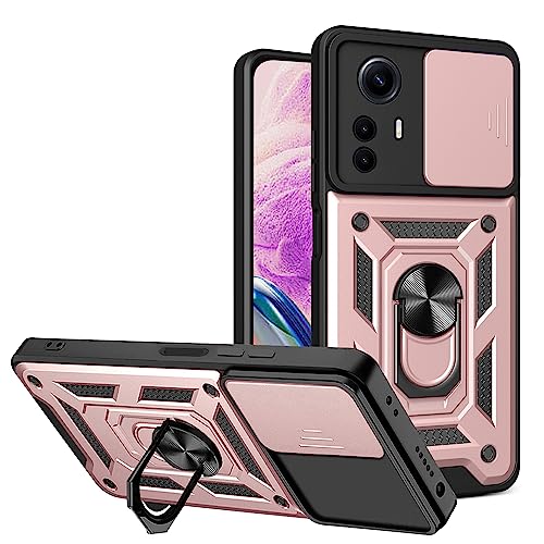 ESTH® Hülle für Xiaomi Redmi Note 12S 4G mit Slide Camera Cover [Kameraschutz] [Ring Ständer] [Case Kompatibel Mit Magnetischer Autohalterung] Stoßfeste Handyhülle, Roségold von ESTH