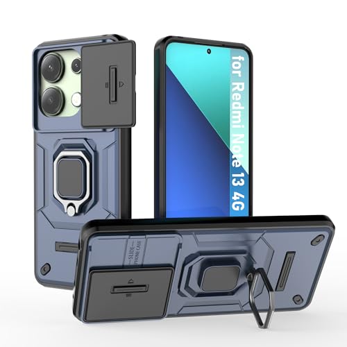 ESTH® Hülle für Xiaomi Redmi Note 13 4G mit Slide Camera Cover [Kameraschutz] [Ring Ständer] [Case Kompatibel Mit Magnetischer Autohalterung] Stoßfeste Handyhülle, Blau von ESTH