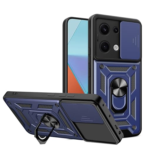 ESTH® Hülle für Xiaomi Redmi Note 13 Pro 5G/Xiaomi Poco X6 5G mit Slide Camera Cover [Kameraschutz] [Ring Ständer] [Case Kompatibel Mit Magnetischer Autohalterung] Stoßfeste Handyhülle, Blau von ESTH