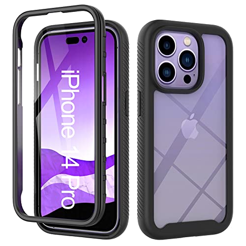 ESTH® Hülle für iPhone 14 Pro 360 Grad Vollschutz Handyhülle Stoßfest Kratzfeste Staubdicht Klar Case Outdoor Panzerhülle mit Displayschutz und PC Bumper, Schwarz von ESTH