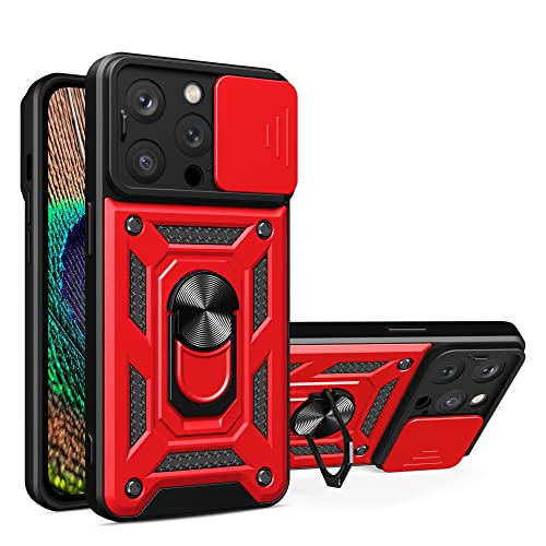 ESTH® Hülle für iPhone 14 Pro mit Slide Camera Cover [Kameraschutz] [Ring Ständer] [Case Kompatibel Mit Magnetischer Autohalterung] Stoßfeste Handyhülle, Rot von ESTH