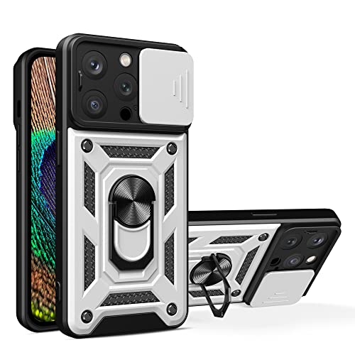 ESTH® Hülle für iPhone 14 Pro mit Slide Camera Cover [Kameraschutz] [Ring Ständer] [Case Kompatibel Mit Magnetischer Autohalterung] Stoßfeste Handyhülle, Silber von ESTH