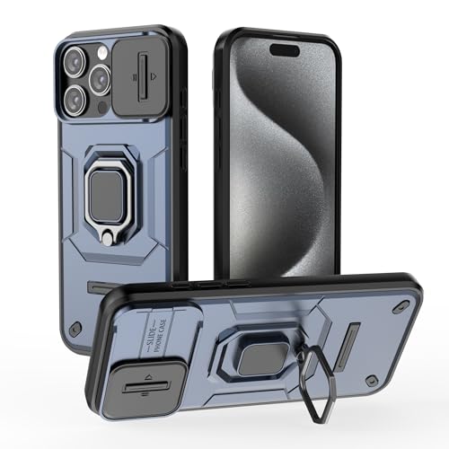 ESTH® Hülle für iPhone 16 Pro Max mit Slide Camera Cover [Kameraschutz] [Ring Ständer] [Case Kompatibel Mit Magnetischer Autohalterung] Stoßfeste Handyhülle, Blau von ESTH