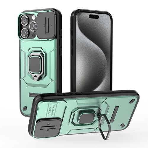 ESTH® Hülle für iPhone 16 Pro Max mit Slide Camera Cover [Kameraschutz] [Ring Ständer] [Case Kompatibel Mit Magnetischer Autohalterung] Stoßfeste Handyhülle, Grün von ESTH