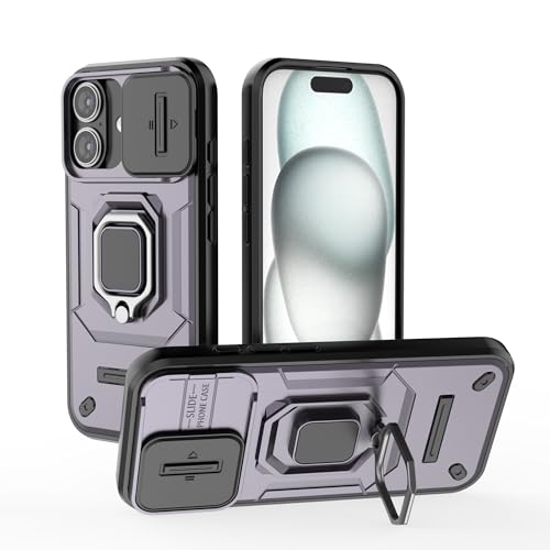 ESTH® Hülle für iPhone 16 mit Slide Camera Cover [Kameraschutz] [Ring Ständer] [Case Kompatibel Mit Magnetischer Autohalterung] Stoßfeste Handyhülle, Lila von ESTH