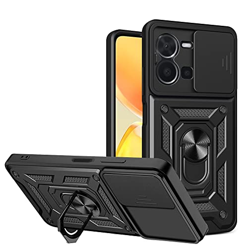 ESTH® Hülle für vivo Y35/Y22/Y22s mit Slide Camera Cover [Kameraschutz] [Ring Ständer] [Case Kompatibel Mit Magnetischer Autohalterung] Stoßfeste Handyhülle, Schwarz von ESTH