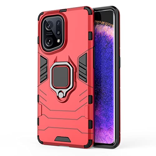 ESTH® Kompatibel mit Oppo Find X5 5G Hülle mit 360° Drehbarer Ring Ständer Schutzhülle Case [für Handyhalterung Auto Magnet] Militär Stoßfest Handyhülle, Rot von ESTH