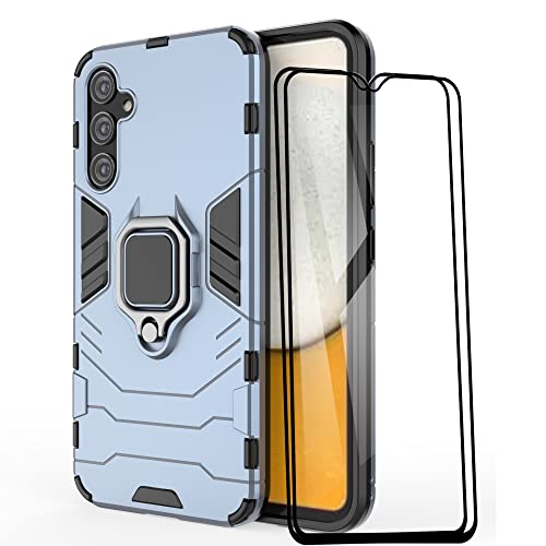 ESTH® Kompatibel mit Samsung Galaxy A34 5G Hülle mit 2 Pack Panzerglas [Strapazierfähig] Ring Ständer Case [für Handyhalterung Auto Magnet] Militär Stoßfest Handyhülle, Blau von ESTH