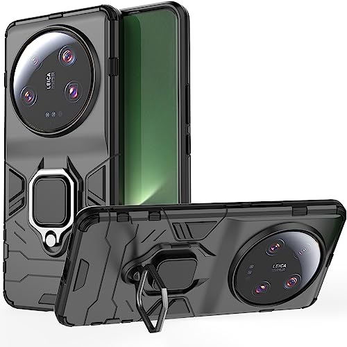 ESTH® Kompatibel mit Xiaomi 13 Ultra Hülle mit 360° Drehbarer Ring Ständer Schutzhülle Case [für Handyhalterung Auto Magnet] Militär Stoßfest Handyhülle, Schwarz von ESTH