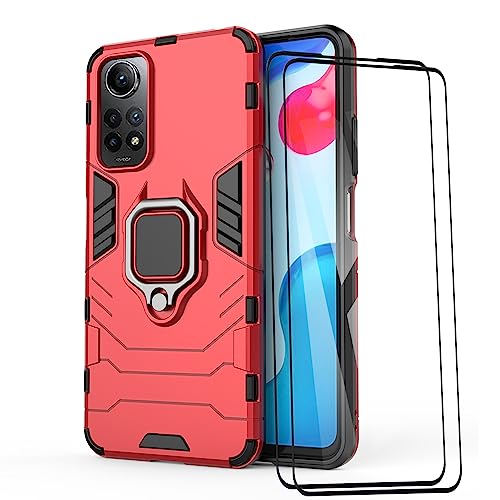 ESTH® Kompatibel mit Xiaomi Redmi Note 12 Pro 4G Hülle mit 2 Stück Schutzfolie [Strapazierfähig] Ring Ständer Case [für Handyhalterung Auto Magnet] Militär Stoßfest Handyhülle, Rot von ESTH