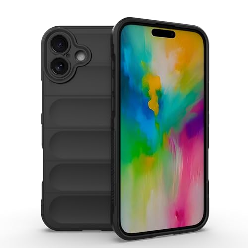 ESTH® Liquid Silicone Hülle für iPhone 16 Plus mit Antibakteriellem Schutz und Kratzfestes weichem Mikrofaserfutter, Rundumschutz Stoßfeste Handyhülle Case, Schwarz von ESTH